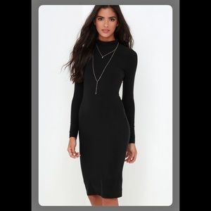 Black Long sleeve light Fleece midi dress Size L M